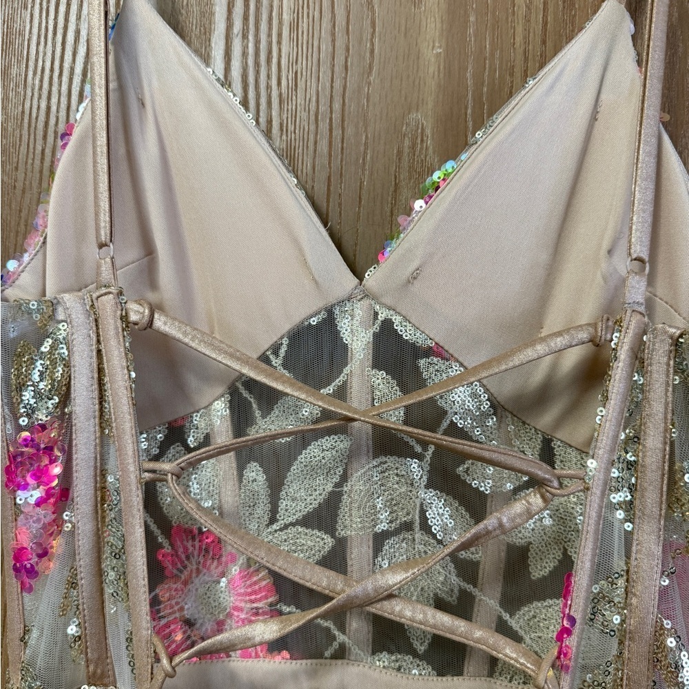 Gold and pink Floral Maxi Dress, Dear moon size 9 - Picture 10 of 14